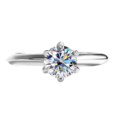 S925 Silver Ring with Six-Claw Moissanite Crown