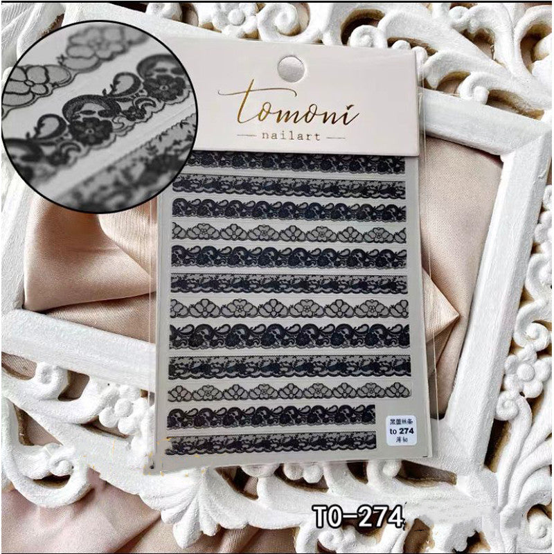 Lace Embossed Black and White Nail Decal Stickers