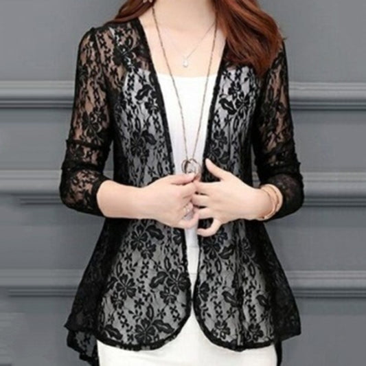 Women’s Summer Hollow Cardigan Blouse with Long Sleeves