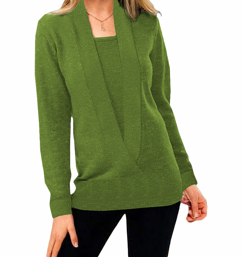 Women’s Knitted Solid Color Deep V-neck Sweater
