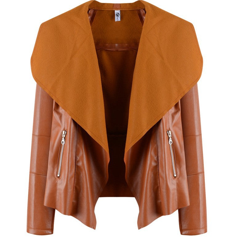 Plus Size Women’s Lapel Leather Jacket (In Stock)
