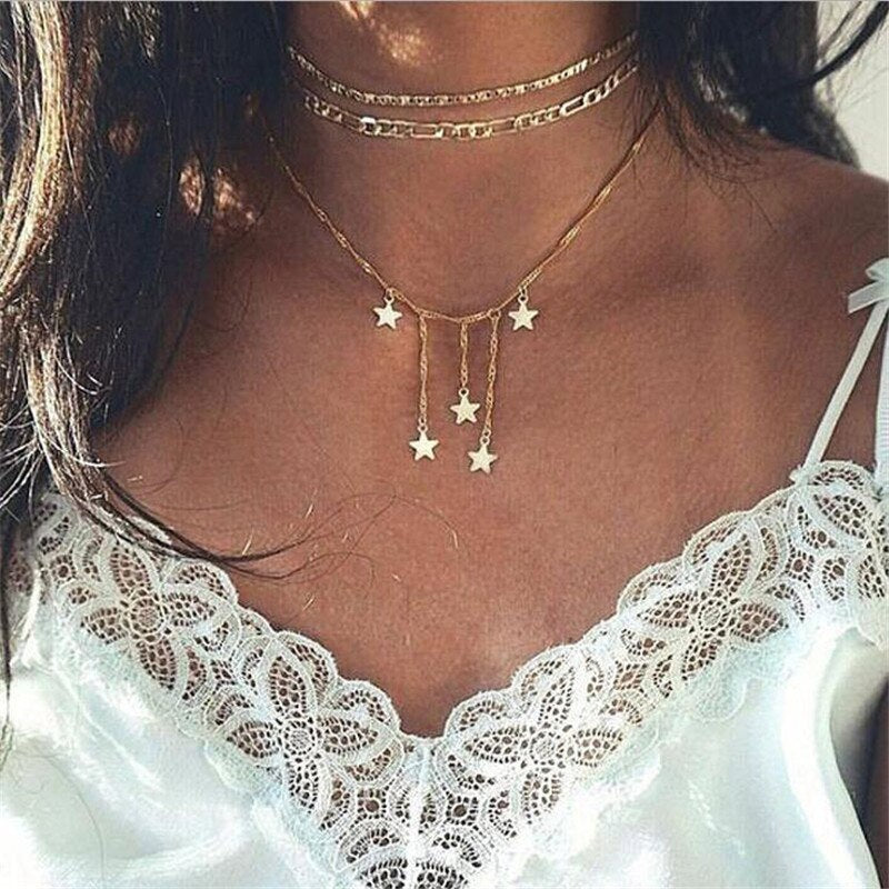 Layered Crystal Pendant Necklaces for Men and Women