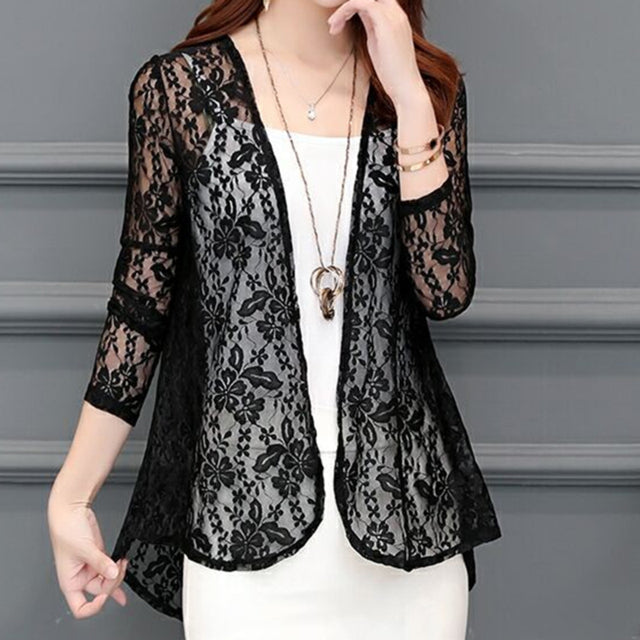 Women’s Summer Hollow Cardigan Blouse with Long Sleeves