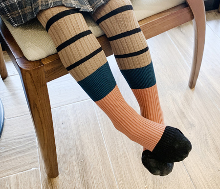 Striped Color Block Cotton Tights for Girls