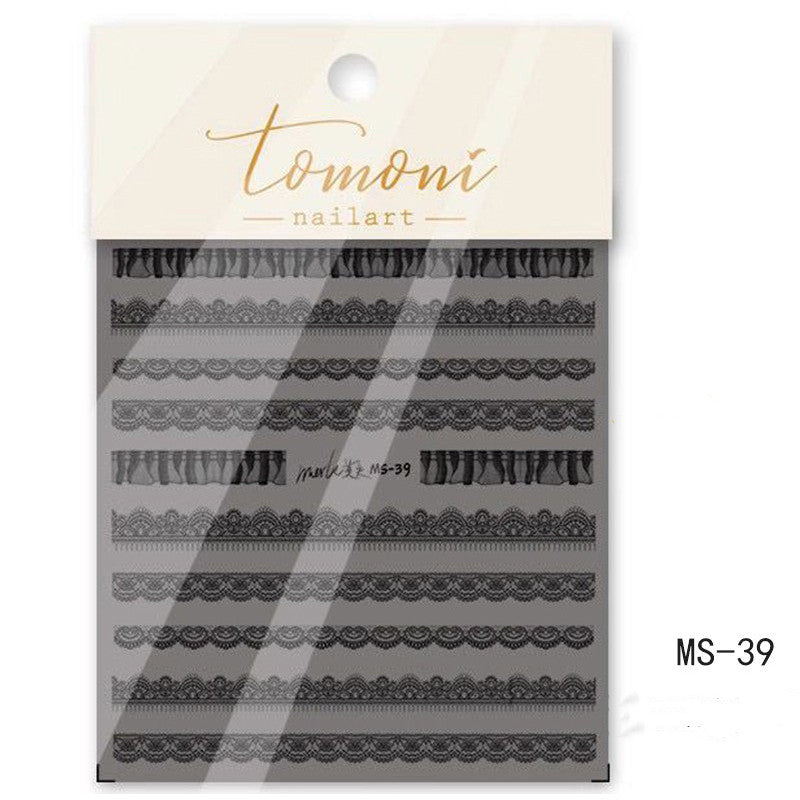Lace Embossed Black and White Nail Decal Stickers