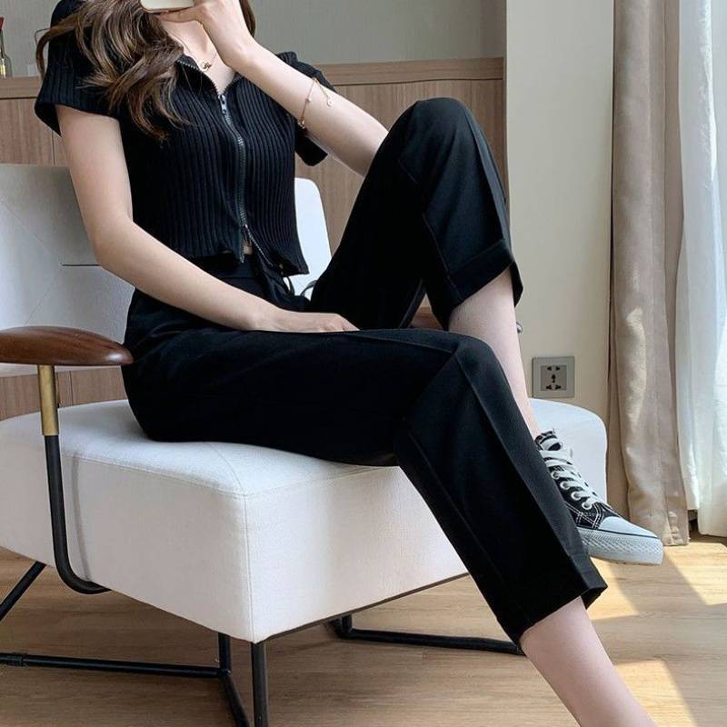 High-Waisted Gray Suit Trousers for Women (Autumn Style)