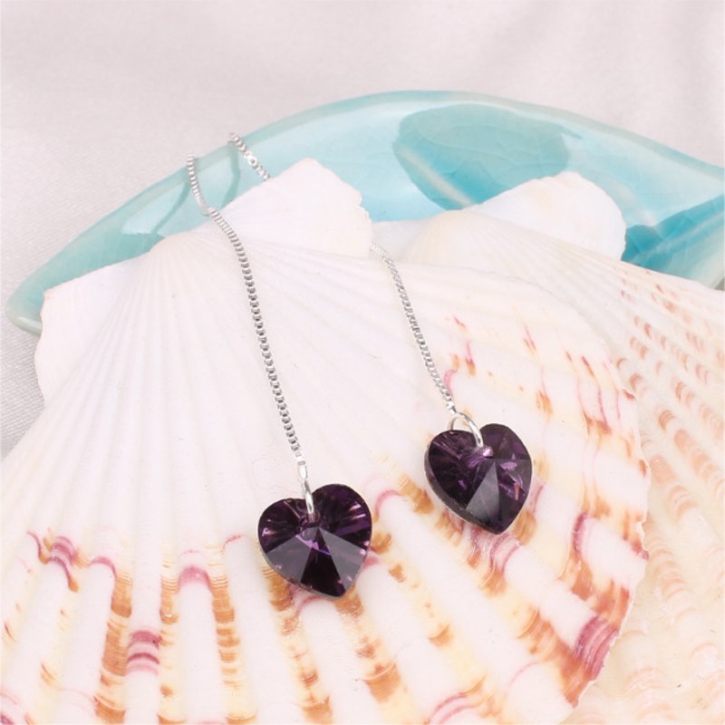 Crystal Drop Earrings - Ocean Heart Long Earrings