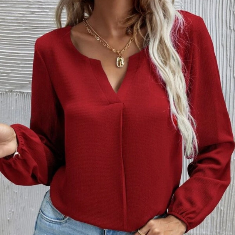 Fashionable Solid Color Loose Chiffon Long-sleeve Shirt