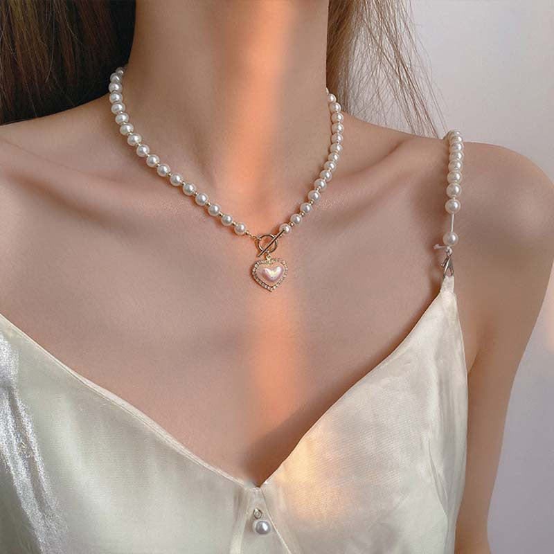 Korean and Japanese Heart Pearl Necklace for Women