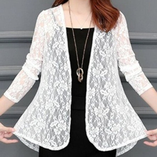 Women’s Summer Hollow Cardigan Blouse with Long Sleeves