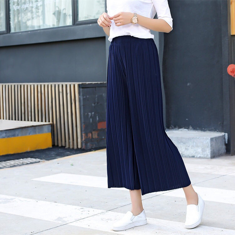 Women’s High-Waisted Pleated Wide-Leg Pants (Black)