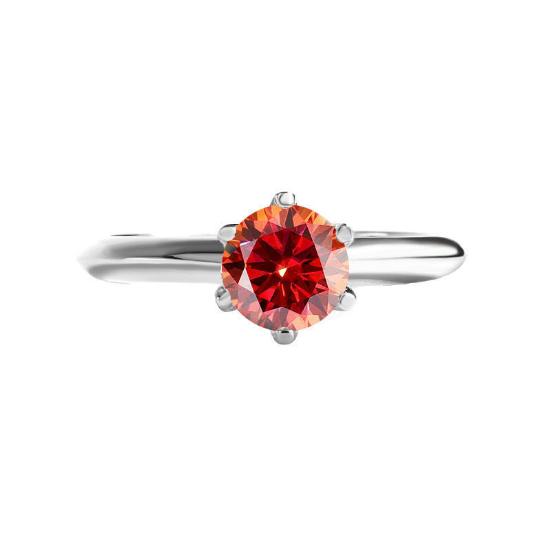 S925 Silver Ring with Six-Claw Moissanite Crown