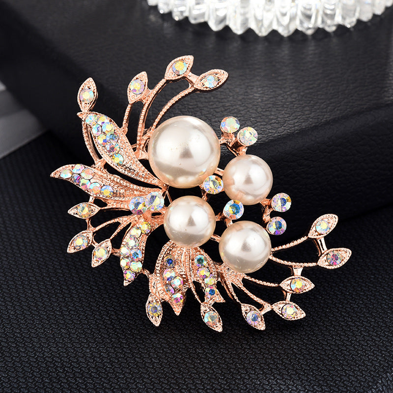 Fashion Alloy Brooch with Pearl and Rhinestones