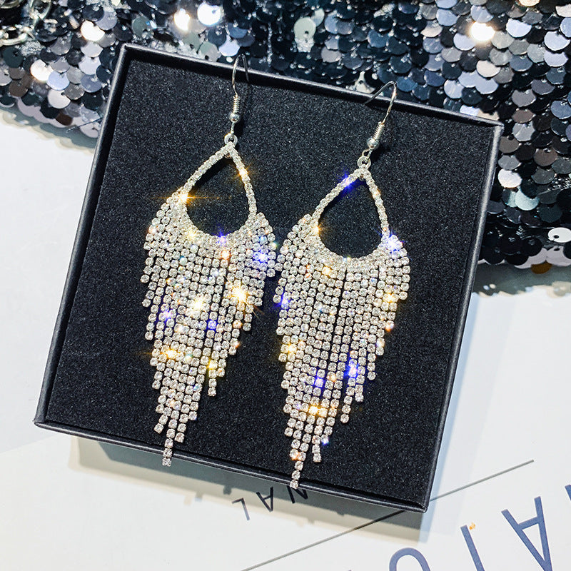 Long Rhinestone Tassel Earrings for Wholesale Fashion