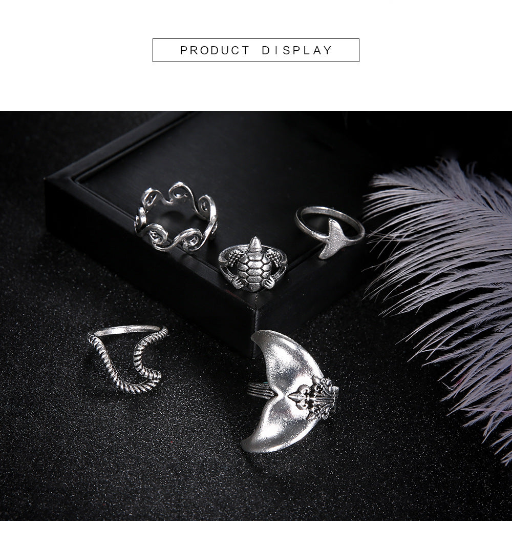 Bohemian Style Jewelry Set with Geometric Rings (5 Pieces)
