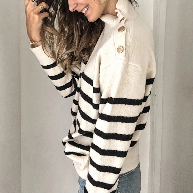 2023 Autumn Winter Women’s Striped Turtleneck Sweater