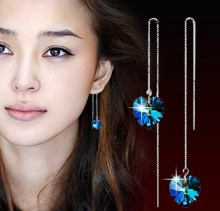 Crystal Drop Earrings - Ocean Heart Long Earrings