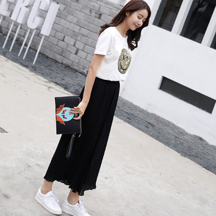Women’s High-Waisted Pleated Wide-Leg Pants (Black)