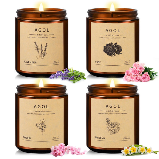 4 Pack Scented Candles for Home 28 Oz 200 Hours Burn Luxury Amber Jar Natural Soy Candles Aromatherapy Candles Set Candles Gift for Women Men Birthday Thanksgiving Christmas Spa SleepYogaRead