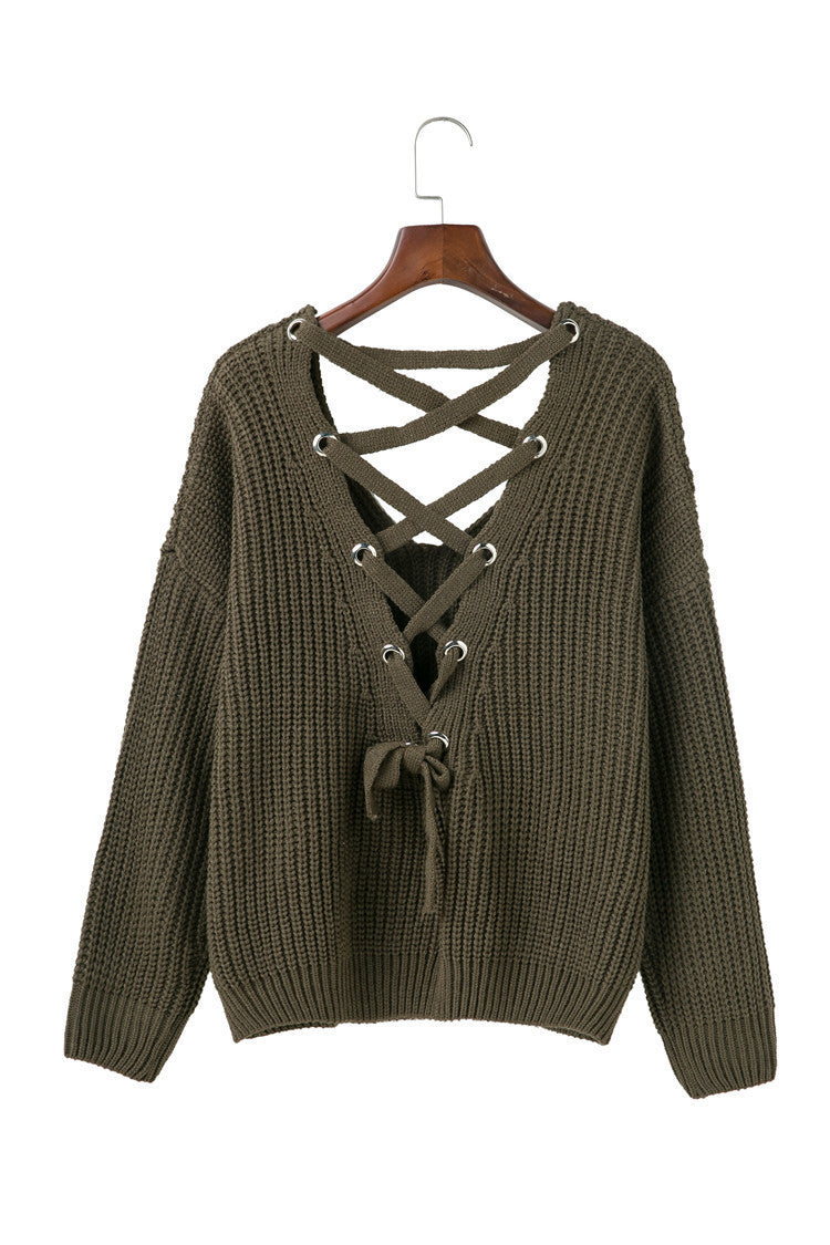 Fall Fashion Women’s Knit Sweater with Cross Back Design