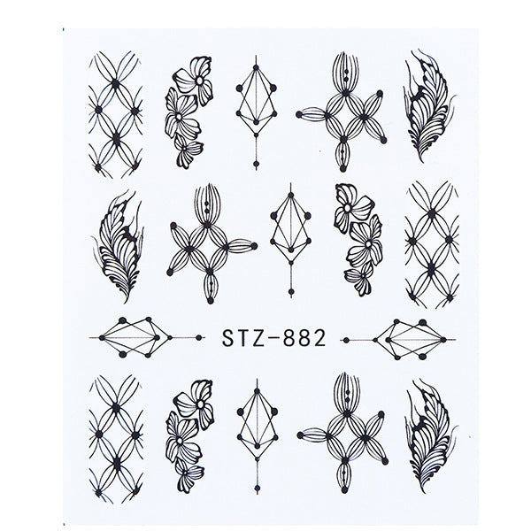 Nail Art Stickers - Black Line & Ink Petal Design