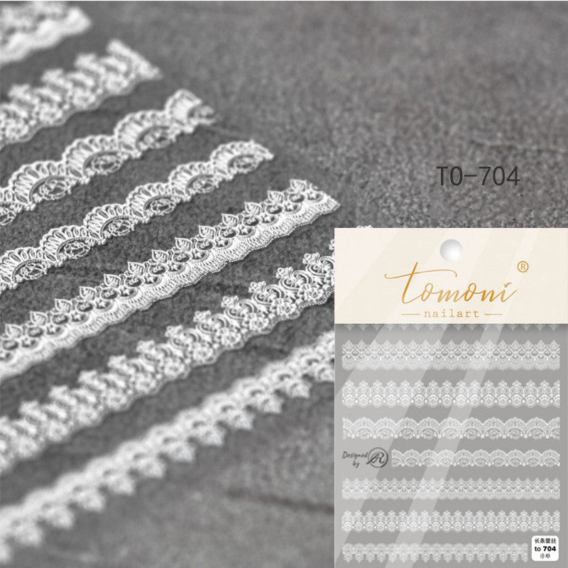 Lace Embossed Black and White Nail Decal Stickers