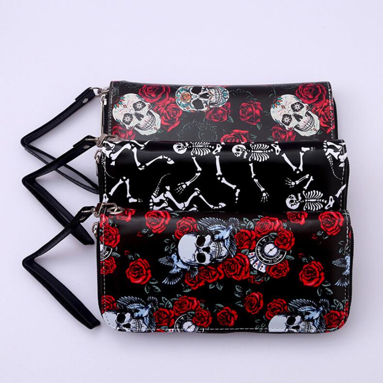 Colorful Skull Print Women's Long Clutch Wallet
