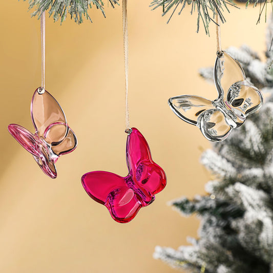 3pcs Crystal Butterfly Christmas Ornaments 2024 Glass Butterfly Ornaments for Christmas Tree Hanging Decorations Lucky Butterfly Gifts for Women