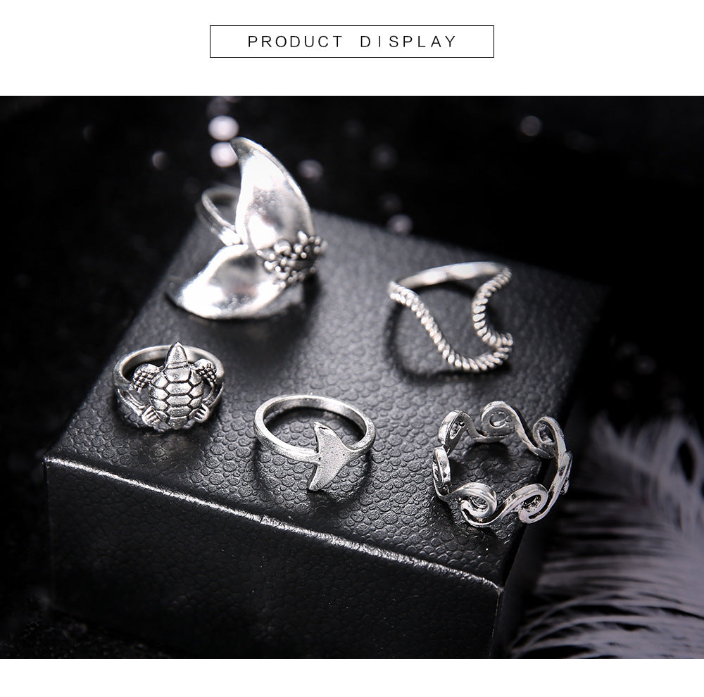 Bohemian Style Jewelry Set with Geometric Rings (5 Pieces)