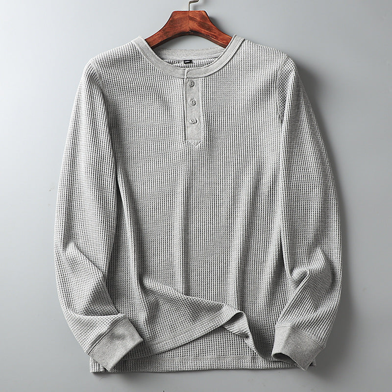 Men's Casual Long Sleeve T-Shirt in Solid Color Waffle