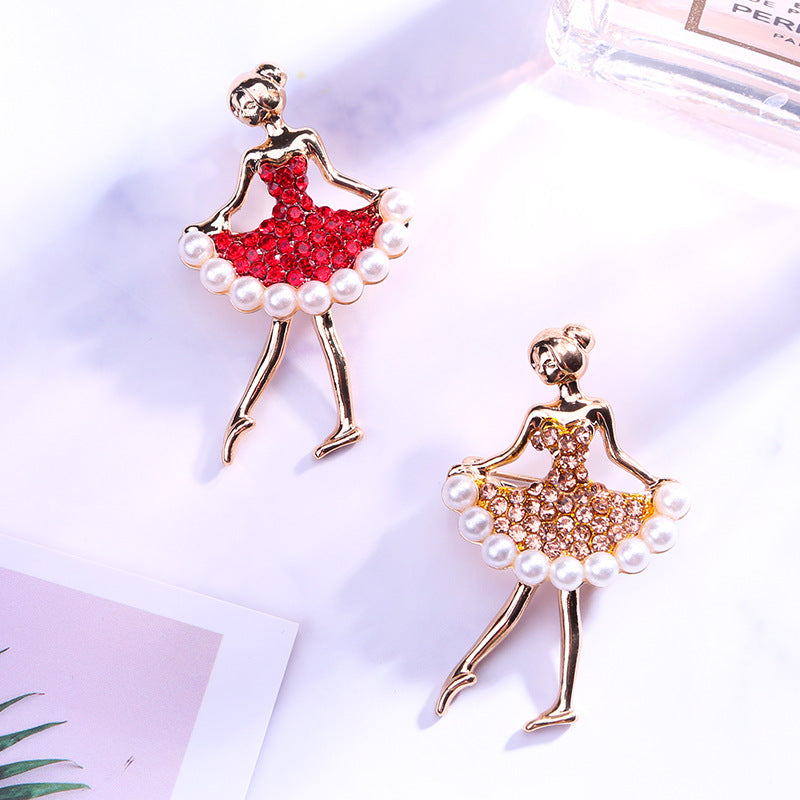 Fashion Alloy Dancing Girl Rhinestone Brooch Pin
