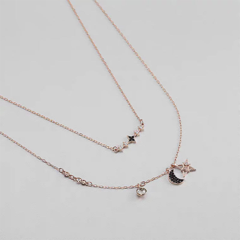 Swarovski Crystal Fashion Layered Star & Moon Necklace