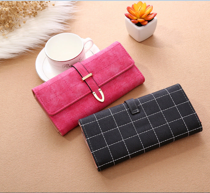 Korean Style Long Wallet with Matte Diamond Pattern