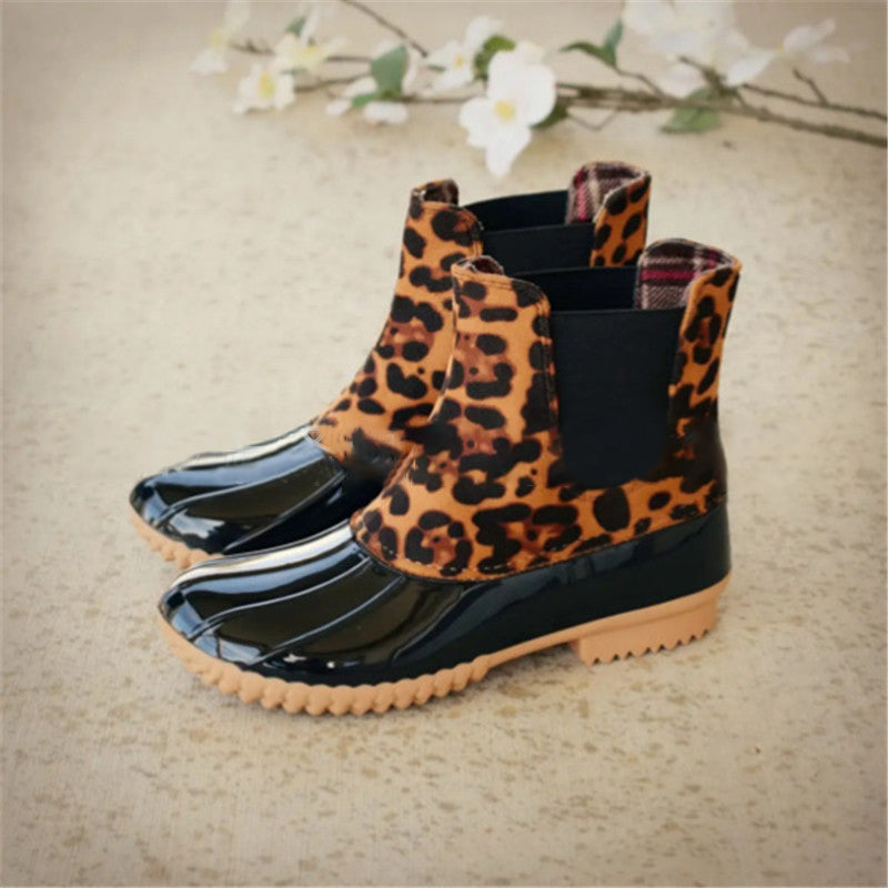 Women’s Waterproof Elastic Band Boots - Leopard Print