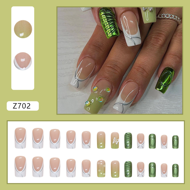 Diamond Style Aurora Green Nail Art with Butterflies