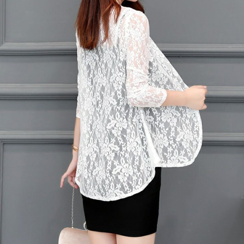 Women’s Summer Hollow Cardigan Blouse with Long Sleeves