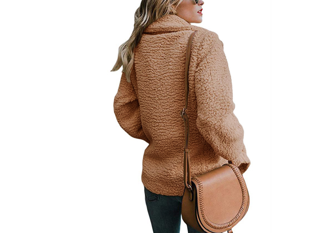 Women’s Plush Pocketed Coat with Lapel Design