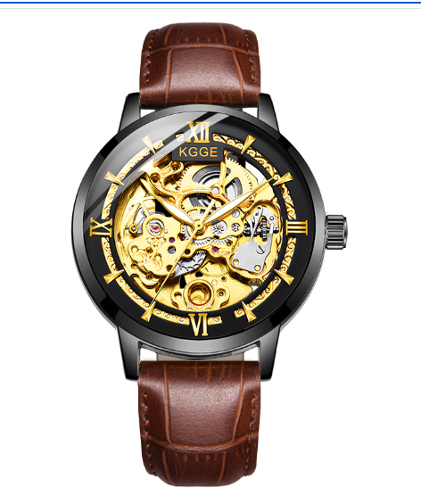 Fashion Hollow Mechanical Watch with Leather Strap