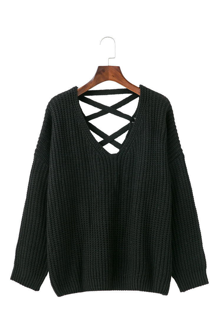 Fall Fashion Women’s Knit Sweater with Cross Back Design