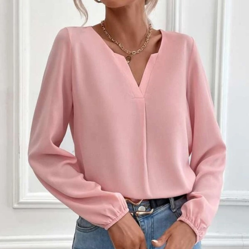Fashionable Solid Color Loose Chiffon Long-sleeve Shirt