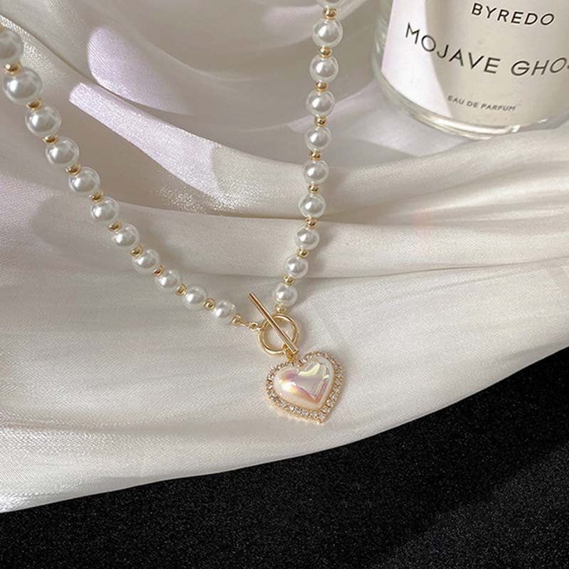 Korean and Japanese Heart Pearl Necklace for Women