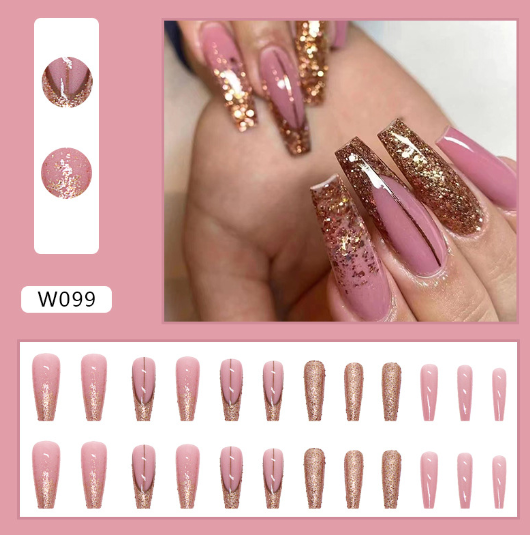 Ballerina Long Style Shiny Gold Wearable Nail Stickers