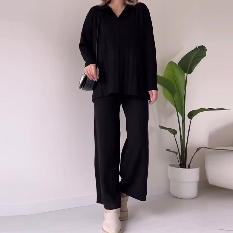 2023 Fall Women’s Casual Polo Collar Outfit Set