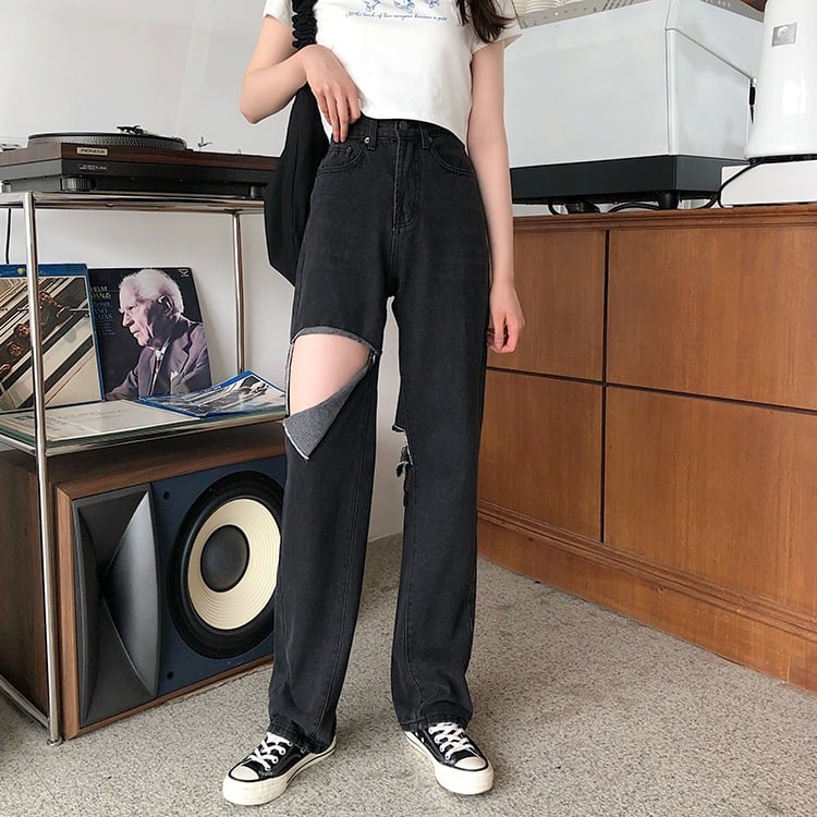 Women's Summer High Waist Ripped Loose Jeans