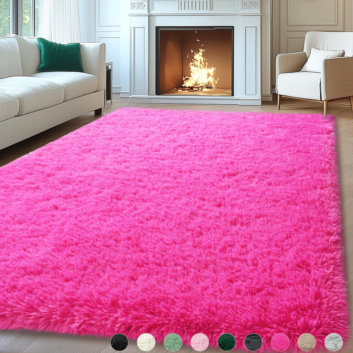 Mugorn 8x10 Rugs for Living Room Large Fluffy Area Rugs for Bedroom Soft Carpet Shag Kids Room Rug Non-Slip Fuzzy Rugs Indoor (Hot Pink 8ft x 10ft)