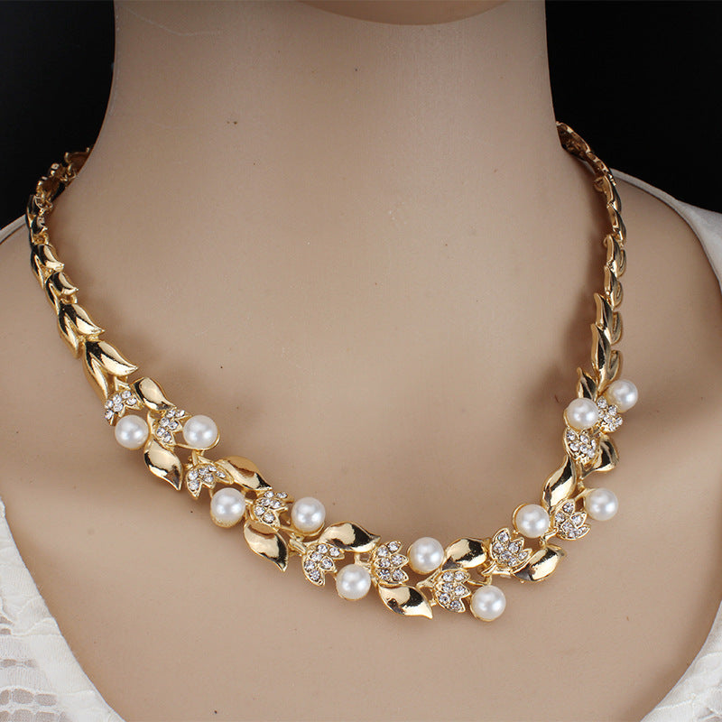 Bridal Party Dress Jewelry Set with Pearl Necklace & Earrings