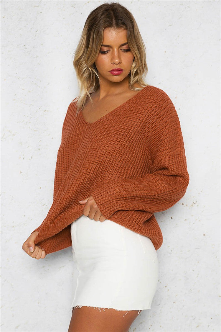 Fall Fashion Women’s Knit Sweater with Cross Back Design