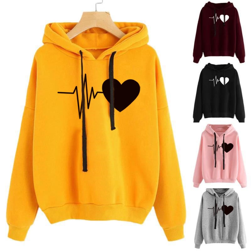 Heart Print Women’s Long Sleeve Streetwear Hoodie