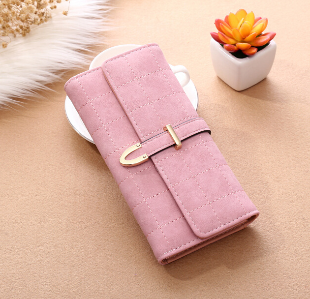 Korean Style Long Wallet with Matte Diamond Pattern