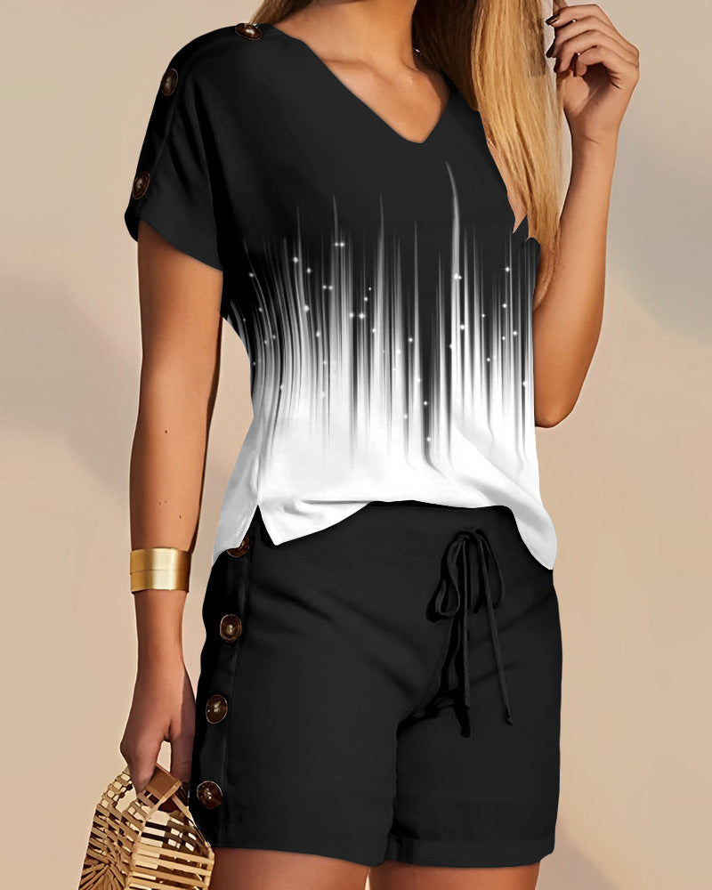 2023 Women's V-Neck Casual Two-Piece Set